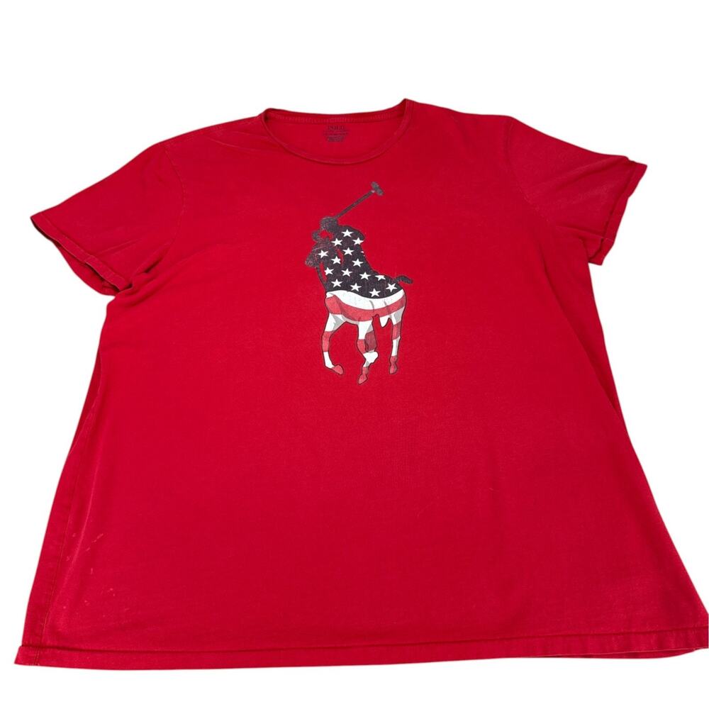 Polo Ralph Lauren T Shirt XXL Red Vintage Style USA Flag Big Pony Tee Prep